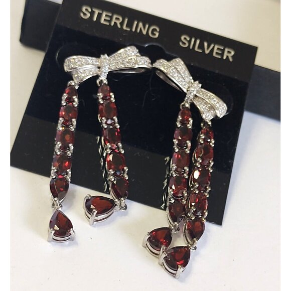 Women's Sterling Silver Stud Earrings Mozambique Garnet with Cubic Zirconia NEW - Picture 5 of 11